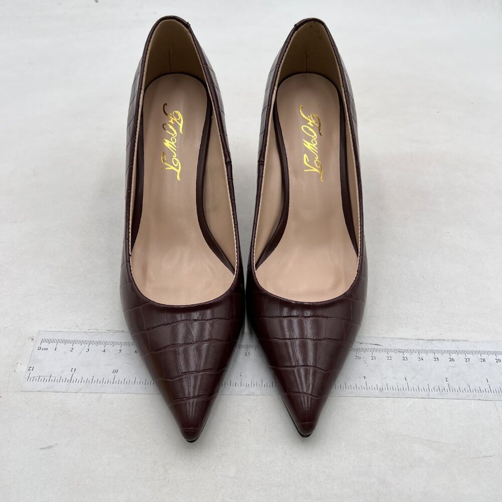 Fowt Simple Solid Croc-Embossed Pointed Toe Black… - image 3